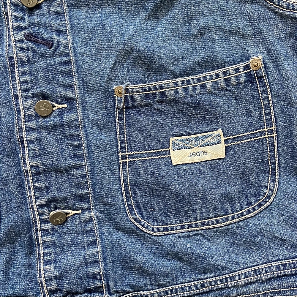 calvin klein denim collared vest linen blend size L - Picture 2 of 7